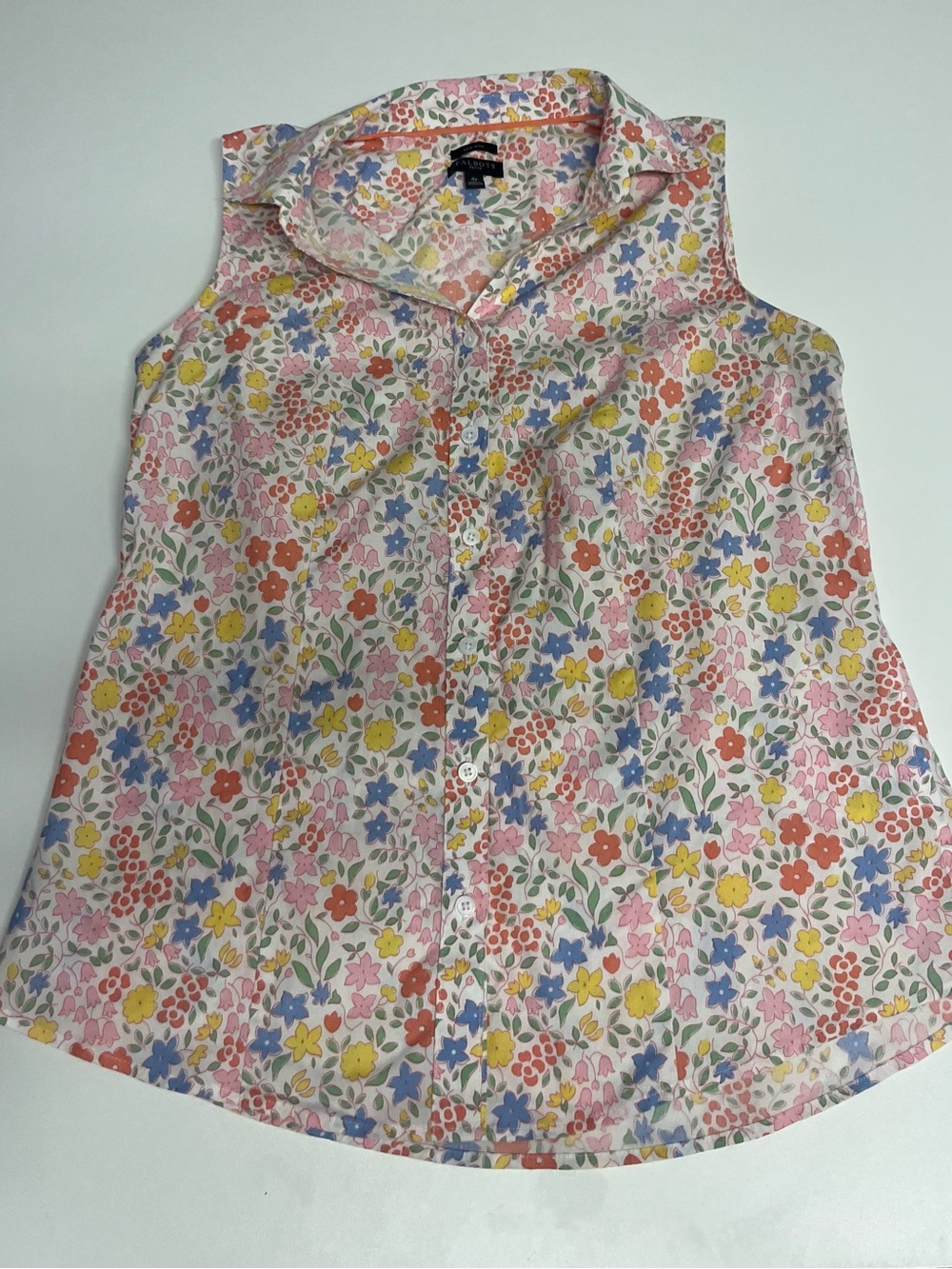 Talbots Sleeveless Floral Button-Front Blouse - Pink, Yellow, Blue, Coral